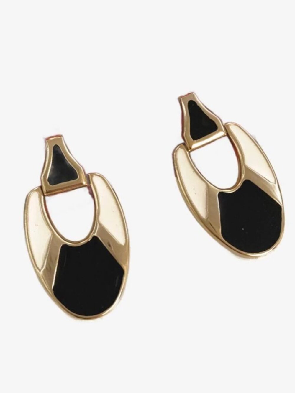 Black, Ivory and Gold Drop Style Earrings
